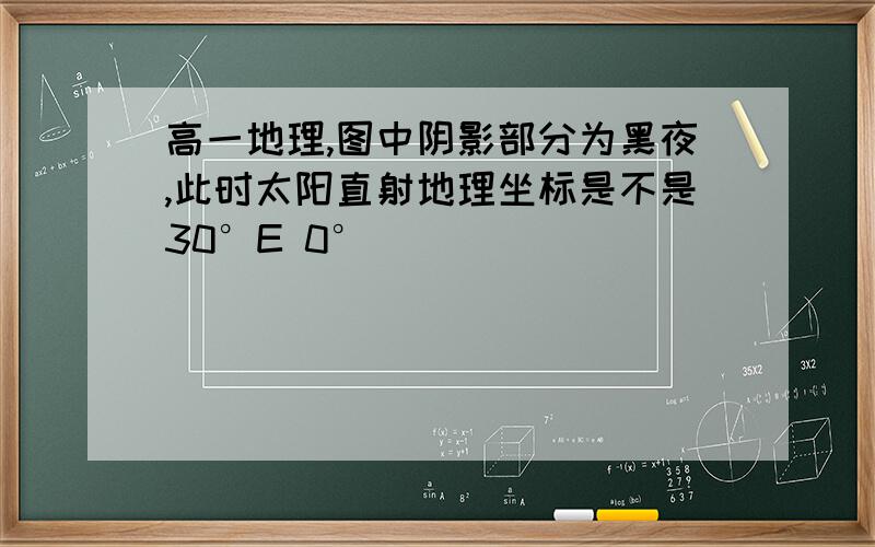 高一地理,图中阴影部分为黑夜,此时太阳直射地理坐标是不是30°E 0°