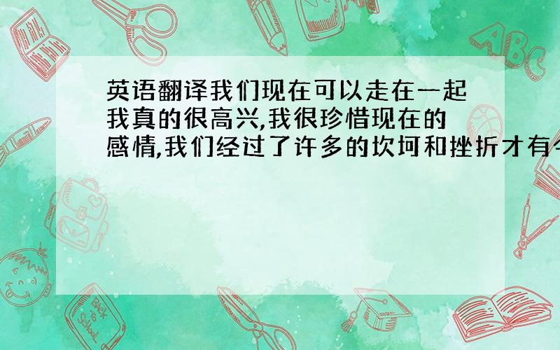 英语翻译我们现在可以走在一起我真的很高兴,我很珍惜现在的感情,我们经过了许多的坎坷和挫折才有今天.不管怎么样!只要你开心