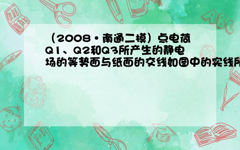 （2008•南通二模）点电荷Q1、Q2和Q3所产生的静电场的等势面与纸面的交线如图中的实线所示，图中标在等势面上的数值分