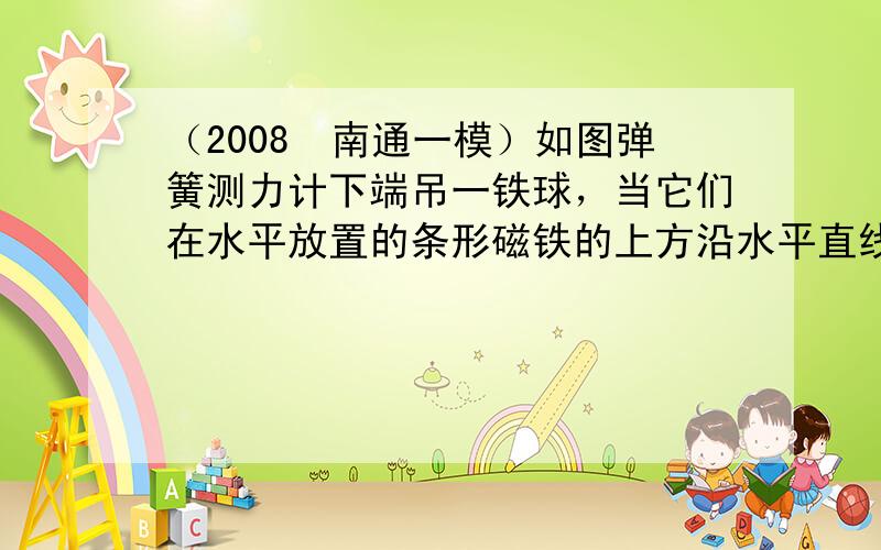 （2008•南通一模）如图弹簧测力计下端吊一铁球，当它们在水平放置的条形磁铁的上方沿水平直线从左端移到右端的过程中，弹簧