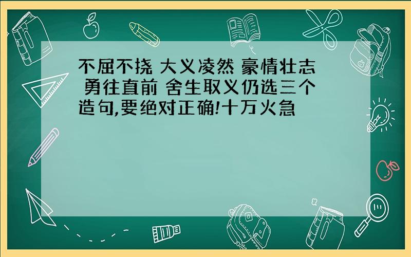 不屈不挠 大义凌然 豪情壮志 勇往直前 舍生取义仍选三个造句,要绝对正确!十万火急