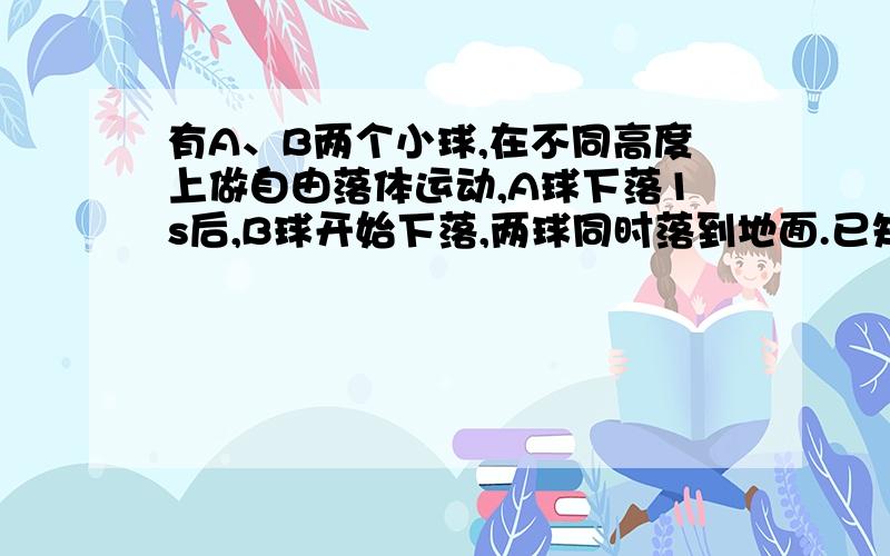 有A、B两个小球,在不同高度上做自由落体运动,A球下落1s后,B球开始下落,两球同时落到地面.已知B球离地面高度为15m