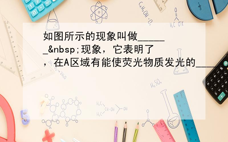 如图所示的现象叫做______ 现象，它表明了，在A区域有能使荧光物质发光的______（红外线或紫外线）．