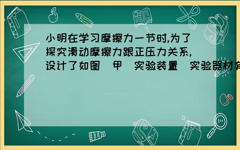 小明在学习摩擦力一节时,为了探究滑动摩擦力跟正压力关系,设计了如图（甲）实验装置．实验器材有：木块、长木板、砂和砂桶、测