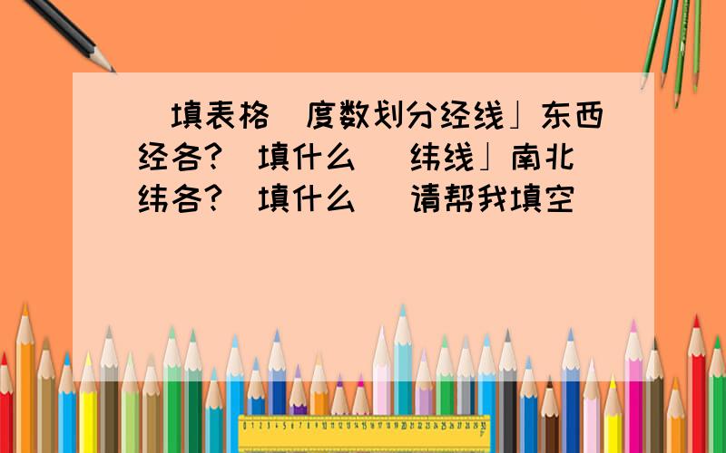 （填表格）度数划分经线」东西经各?（填什么） 纬线」南北纬各?（填什么） 请帮我填空