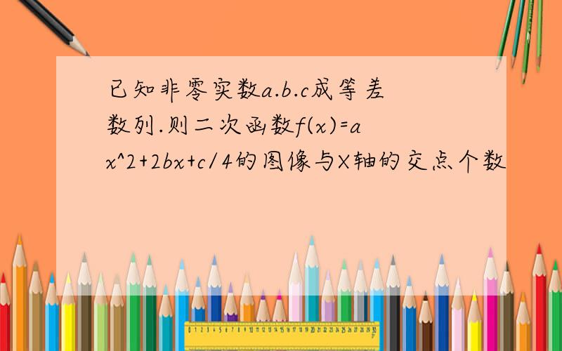 已知非零实数a.b.c成等差数列.则二次函数f(x)=ax^2+2bx+c/4的图像与X轴的交点个数