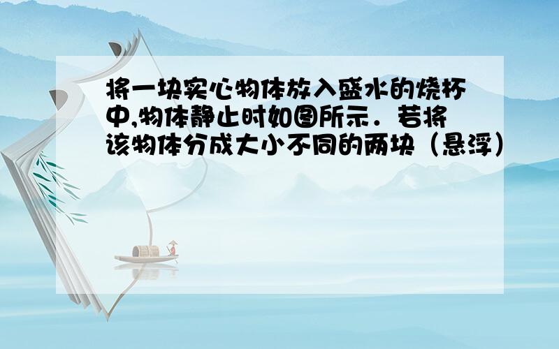 将一块实心物体放入盛水的烧杯中,物体静止时如图所示．若将该物体分成大小不同的两块（悬浮）