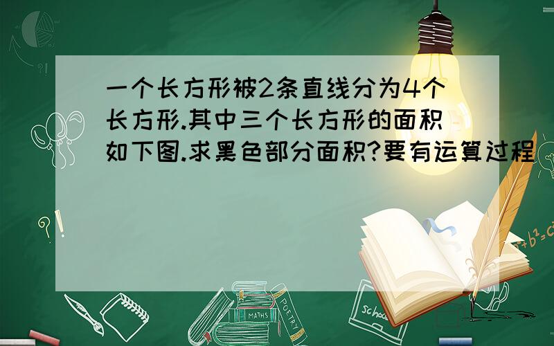 一个长方形被2条直线分为4个长方形.其中三个长方形的面积如下图.求黑色部分面积?要有运算过程