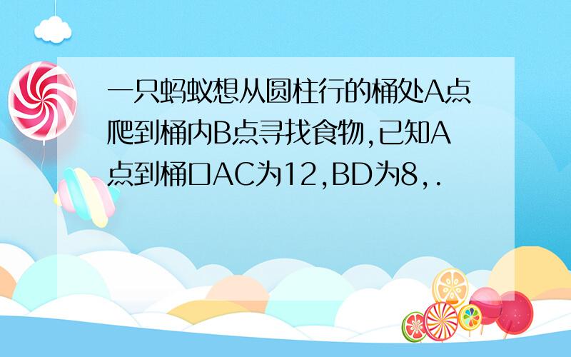 一只蚂蚁想从圆柱行的桶处A点爬到桶内B点寻找食物,已知A点到桶口AC为12,BD为8,.