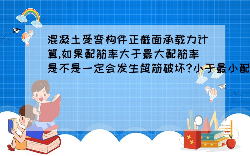 混凝土受弯构件正截面承载力计算,如果配筋率大于最大配筋率是不是一定会发生超筋破坏?小于最小配筋率一定会发生少筋破坏?