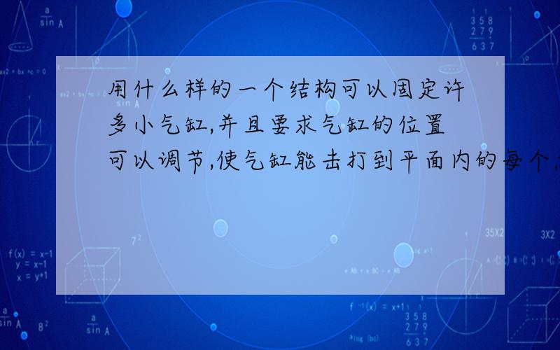 用什么样的一个结构可以固定许多小气缸,并且要求气缸的位置可以调节,使气缸能击打到平面内的每个点?