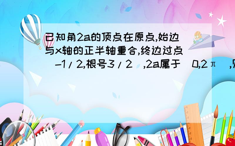 已知角2a的顶点在原点,始边与x轴的正半轴重合,终边过点(-1/2,根号3/2),2a属于（0,2π）,则tana=