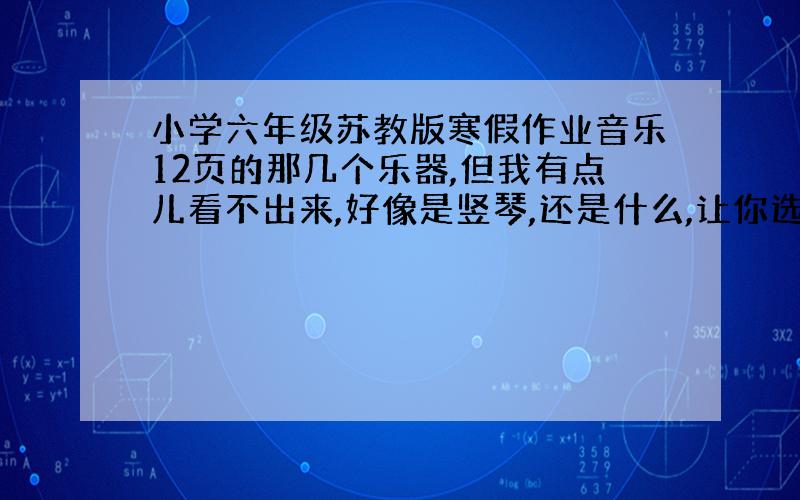 小学六年级苏教版寒假作业音乐12页的那几个乐器,但我有点儿看不出来,好像是竖琴,还是什么,让你选弦乐器,管乐器和打击乐器