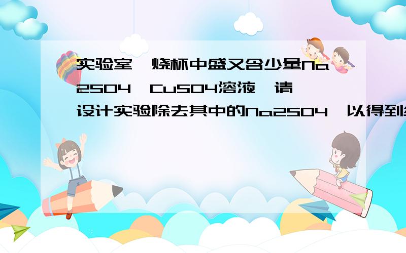 实验室一烧杯中盛又含少量Na2SO4、CuSO4溶液,请设计实验除去其中的Na2SO4,以得到纯净的CuSO4溶液