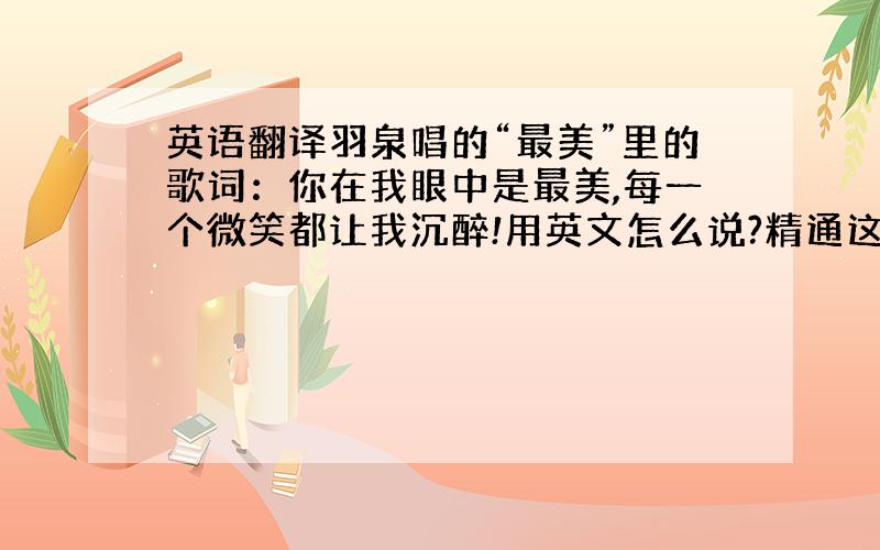 英语翻译羽泉唱的“最美”里的歌词：你在我眼中是最美,每一个微笑都让我沉醉!用英文怎么说?精通这方面的朋友请指教一下!