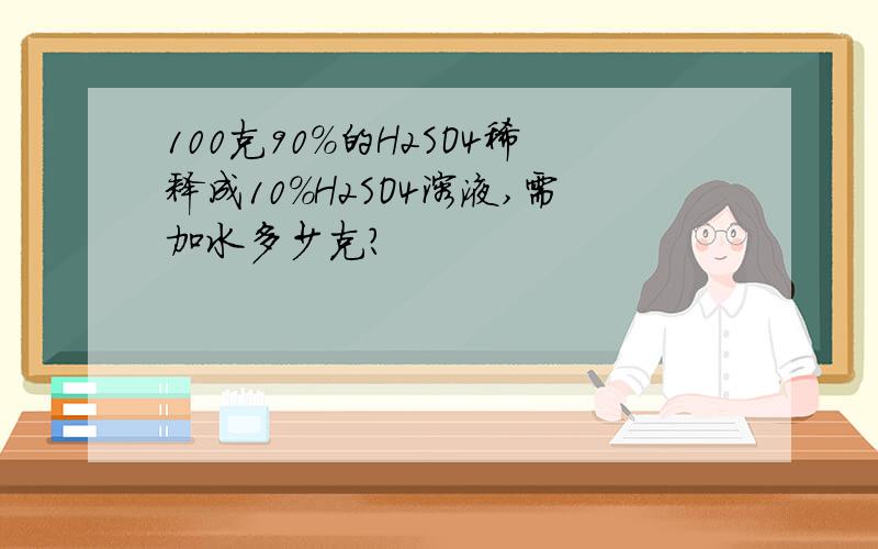 100克90%的H2SO4稀释成10%H2SO4溶液,需加水多少克?