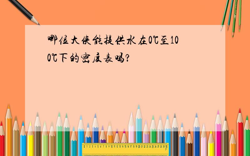 哪位大侠能提供水在0℃至100℃下的密度表吗?