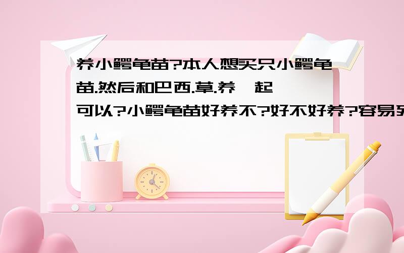 养小鳄龟苗?本人想买只小鳄龟苗.然后和巴西.草.养一起,可以?小鳄龟苗好养不?好不好养?容易死不?如果用加热棒养的话,一