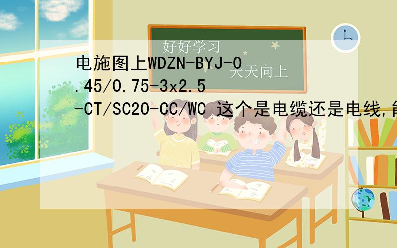 电施图上WDZN-BYJ-0.45/0.75-3x2.5-CT/SC20-CC/WC 这个是电缆还是电线,能有图就好了