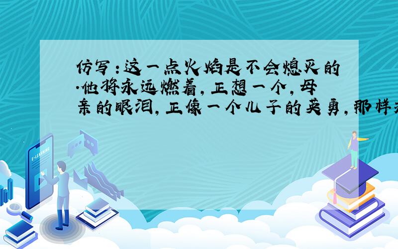 仿写：这一点火焰是不会熄灭的.他将永远燃着,正想一个,母亲的眼泪,正像一个儿子的英勇,那样永垂不朽