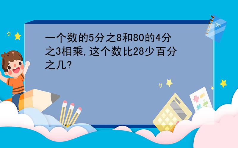 一个数的5分之8和80的4分之3相乘,这个数比28少百分之几?