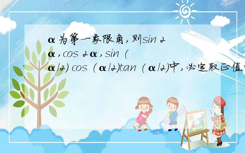 α为第一象限角,则sin 2α,cos 2α,sin (α/2) cos （α/2）tan (α/2)中,必定取正值的有