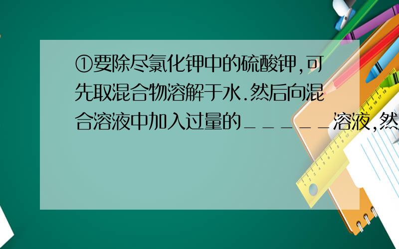 ①要除尽氯化钾中的硫酸钾,可先取混合物溶解于水.然后向混合溶液中加入过量的_____溶液,然后过滤取出沉淀.方程式是__