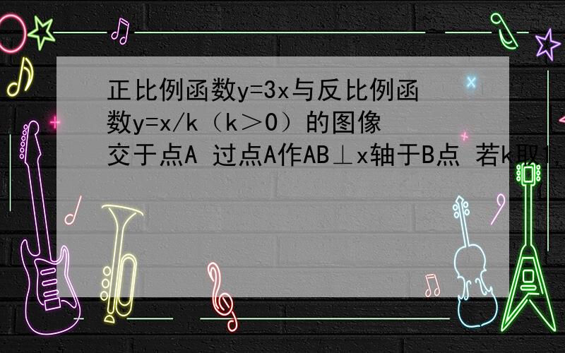 正比例函数y=3x与反比例函数y=x/k（k＞0）的图像交于点A 过点A作AB⊥x轴于B点 若k取1,2,3 ……100