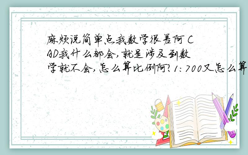 麻烦说简单点我数学很差阿 CAD我什么都会,就是涉及到数学就不会,怎么算比例阿?1：700又怎么算?1：800