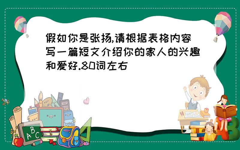 假如你是张扬,请根据表格内容写一篇短文介绍你的家人的兴趣和爱好.80词左右