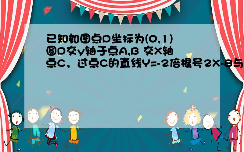 已知如图点D坐标为(0,1)圆D交y轴于点A,B 交X轴点C，过点C的直线Y=-2倍根号2X-8与Y轴交于点P，判断pc