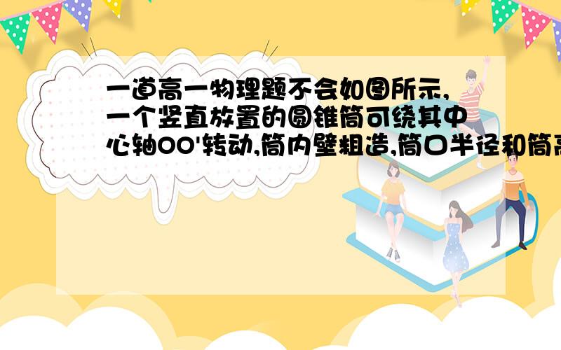 一道高一物理题不会如图所示,一个竖直放置的圆锥筒可绕其中心轴OO'转动,筒内壁粗造,筒口半径和筒高分别为R和H,筒内壁A