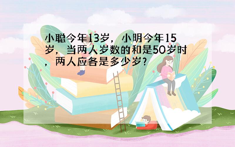 小聪今年13岁，小明今年15岁，当两人岁数的和是50岁时，两人应各是多少岁？