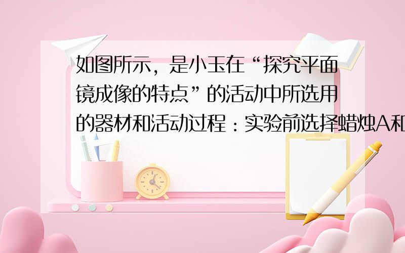 如图所示，是小玉在“探究平面镜成像的特点”的活动中所选用的器材和活动过程：实验前选择蜡烛A和B的要求是：______；小