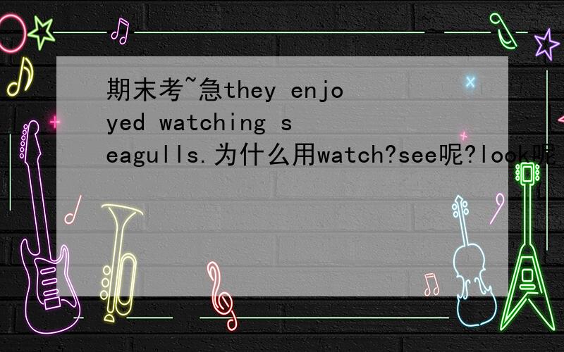 期末考~急they enjoyed watching seagulls.为什么用watch?see呢?look呢