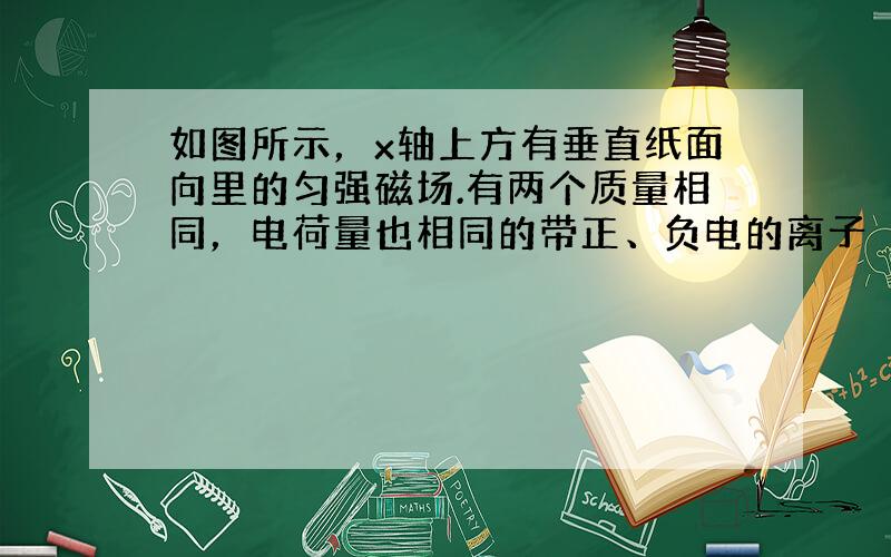 如图所示，x轴上方有垂直纸面向里的匀强磁场.有两个质量相同，电荷量也相同的带正、负电的离子（不计重力），以相同速度从O点