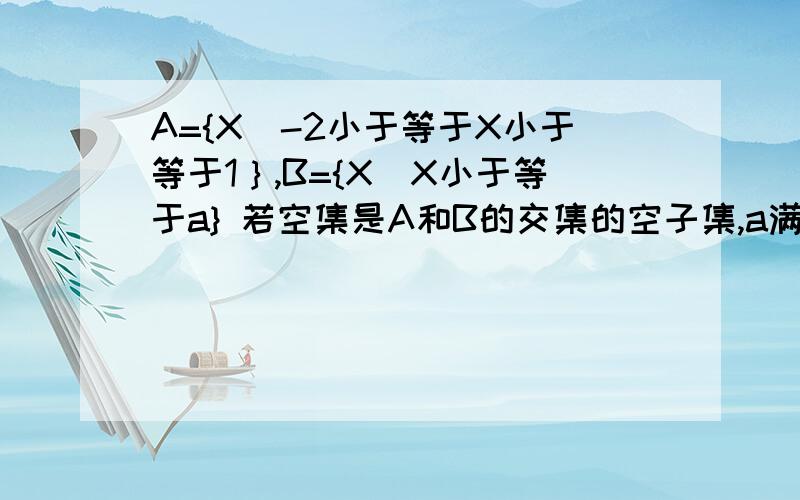 A={X|-2小于等于X小于等于1｝,B={X|X小于等于a} 若空集是A和B的交集的空子集,a满足