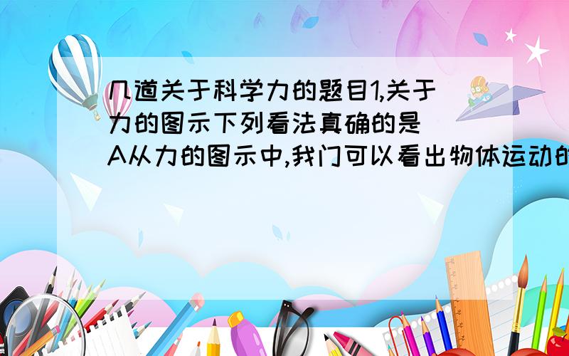 几道关于科学力的题目1,关于力的图示下列看法真确的是（）A从力的图示中,我门可以看出物体运动的快慢B从力的图示中,我们可