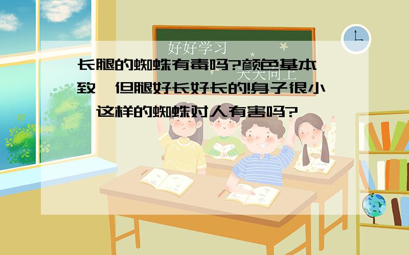 长腿的蜘蛛有毒吗?颜色基本一致,但腿好长好长的!身子很小,这样的蜘蛛对人有害吗?