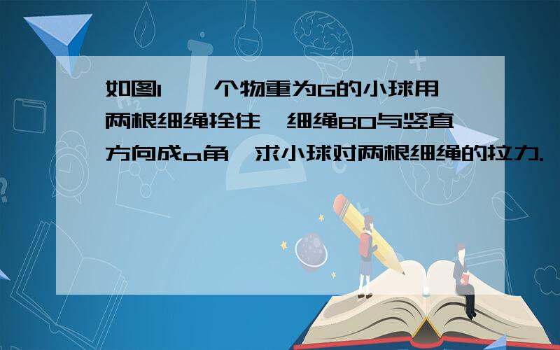 如图1,一个物重为G的小球用两根细绳拴住,细绳BO与竖直方向成a角,求小球对两根细绳的拉力.