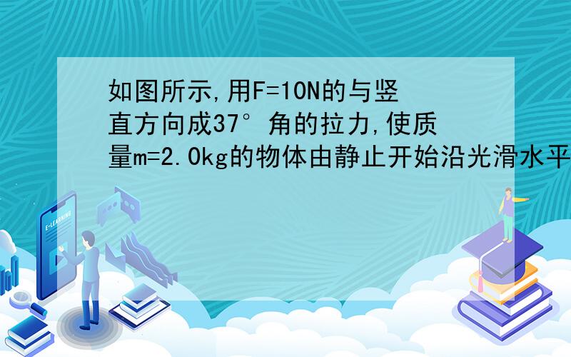 如图所示,用F=10N的与竖直方向成37°角的拉力,使质量m=2.0kg的物体由静止开始沿光滑水平面匀加速直线运动