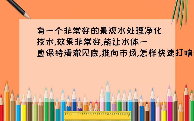 有一个非常好的景观水处理净化技术,效果非常好,能让水体一直保持清澈见底,推向市场,怎样快速打响知名度