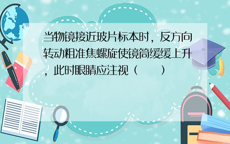 当物镜接近玻片标本时，反方向转动粗准焦螺旋使镜筒缓缓上升，此时眼睛应注视（　　）