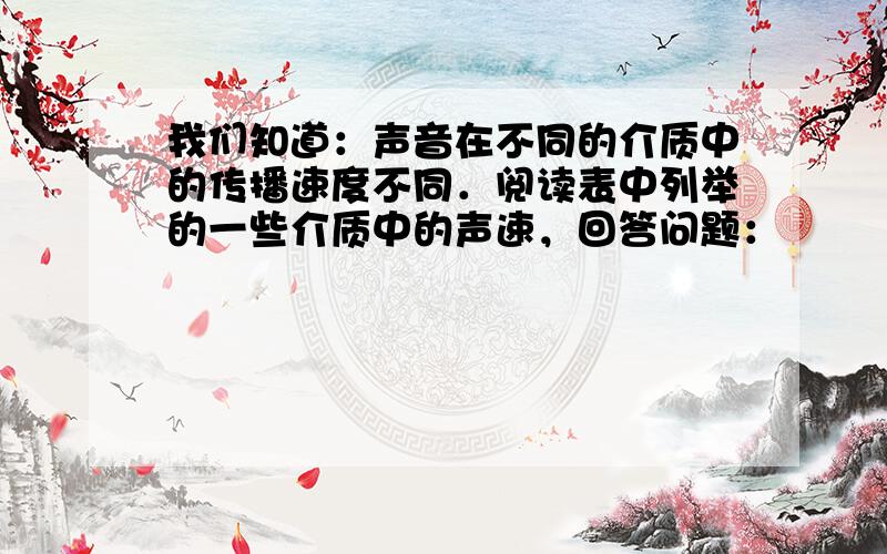 我们知道：声音在不同的介质中的传播速度不同．阅读表中列举的一些介质中的声速，回答问题：