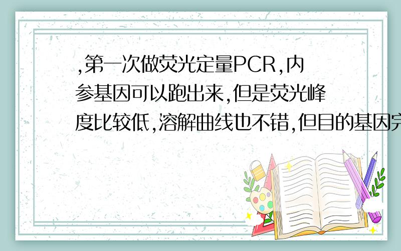 ,第一次做荧光定量PCR,内参基因可以跑出来,但是荧光峰度比较低,溶解曲线也不错,但目的基因完全跑不出