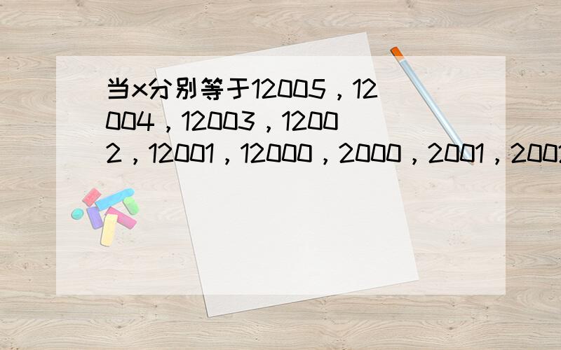 当x分别等于12005，12004，12003，12002，12001，12000，2000，2001，2002，200