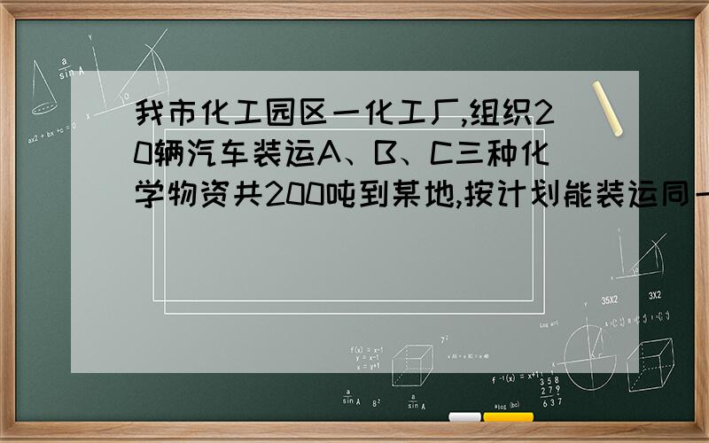 我市化工园区一化工厂,组织20辆汽车装运A、B、C三种化学物资共200吨到某地,按计划能装运同一种物资且