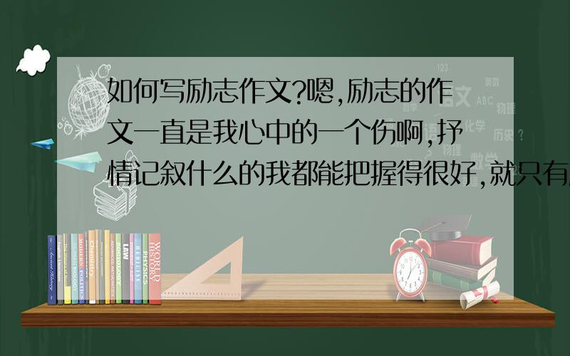 如何写励志作文?嗯,励志的作文一直是我心中的一个伤啊,抒情记叙什么的我都能把握得很好,就只有励志完全驾驭不了啊,如何才能