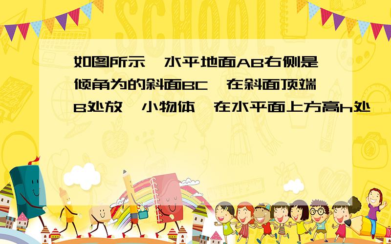 如图所示,水平地面AB右侧是倾角为的斜面BC,在斜面顶端B处放一小物体,在水平面上方高h处