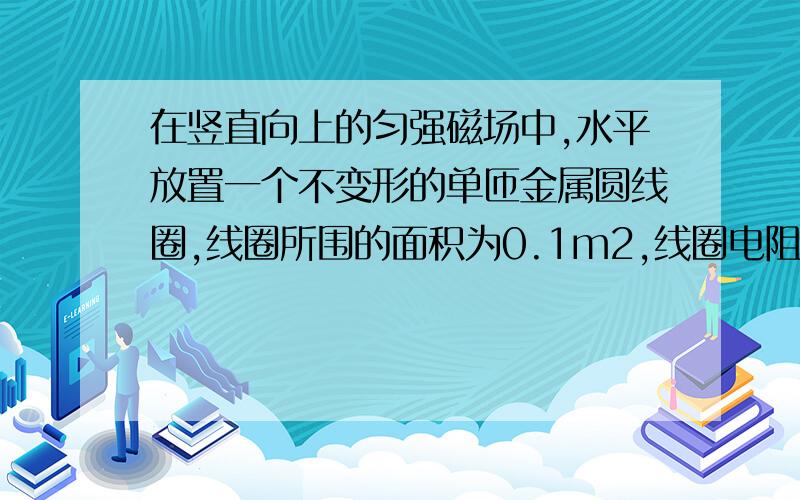 在竖直向上的匀强磁场中,水平放置一个不变形的单匝金属圆线圈,线圈所围的面积为0.1m2,线圈电阻为1．规定线圈中感应电流